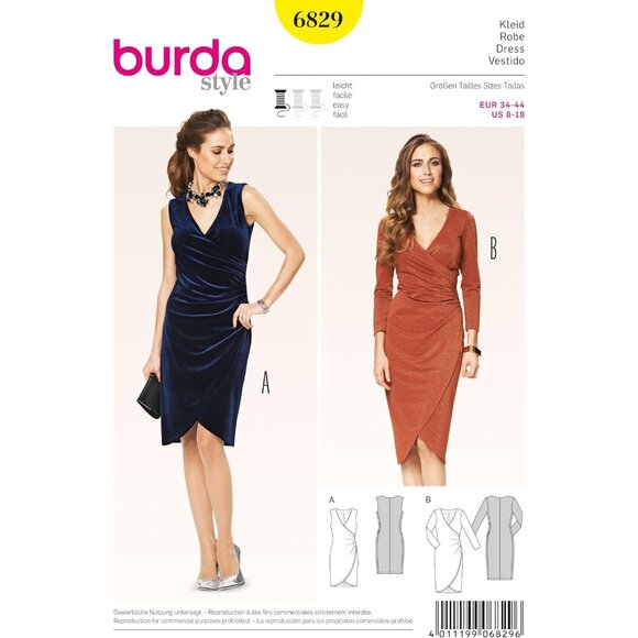 Burda Style 6829 Wrap Dress Sewing Pattern Women Sizes 8-18 - Picture 1 of 3